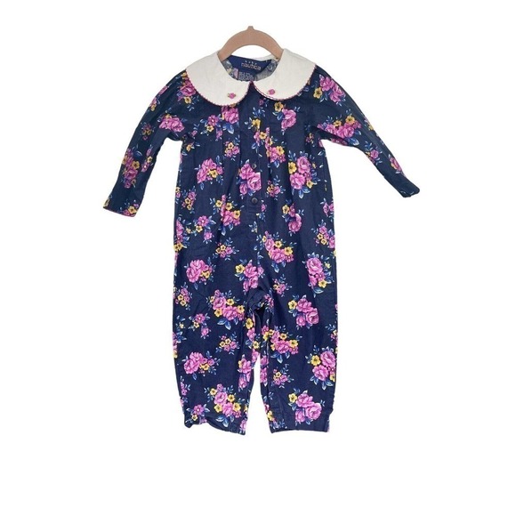 Nautica Baby Girl Floral Navy Blue Long Sleeve Jumpsuits Peter Pan Collar 2T-3T? - Picture 1 of 8